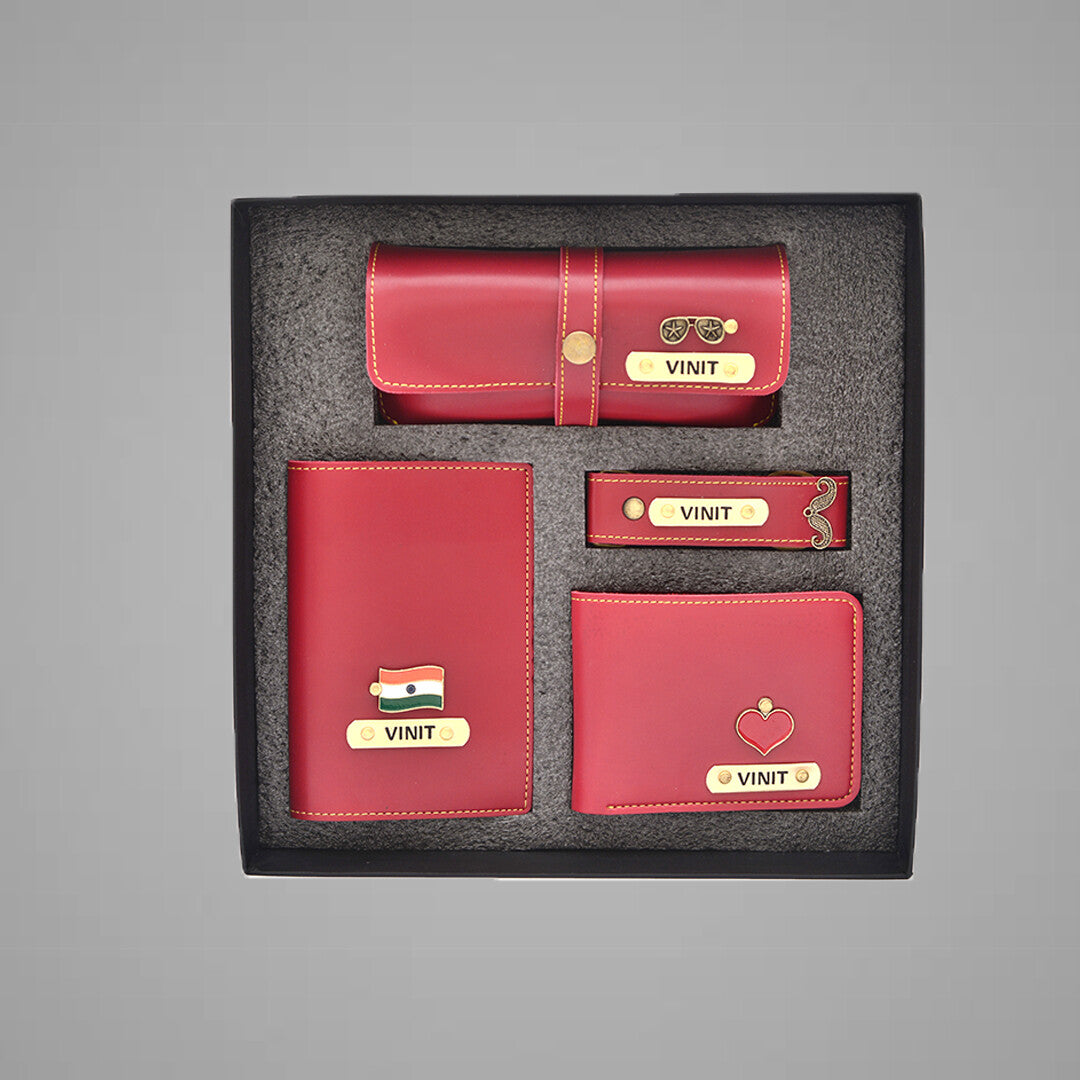 Customized Men's Combo (Customized Wallet, Glasses Case, Passport Cover, Keychain, Temperature Bottle)