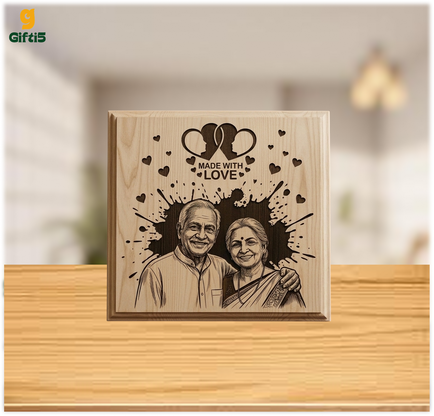 Customized Engraved Wooden Photo Frame | Personalized Family Plaque by Gifti5