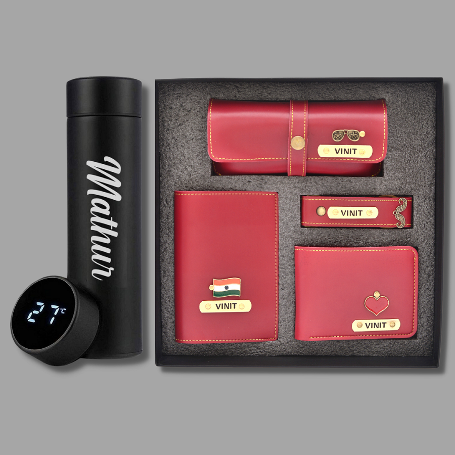 Customized Men's Combo (Customized Wallet, Glasses Case, Passport Cover, Keychain, Temperature Bottle)