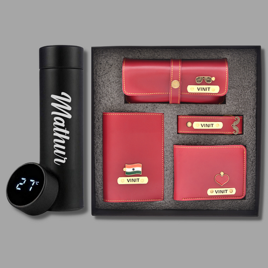 Customized Men's Combo (Customized Wallet, Glasses Case, Passport Cover, Keychain, Temperature Bottle)