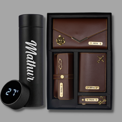 Customized Luxury Gift Box for Women with Name Engraved Wallet & Temperature Bottle | gifti5