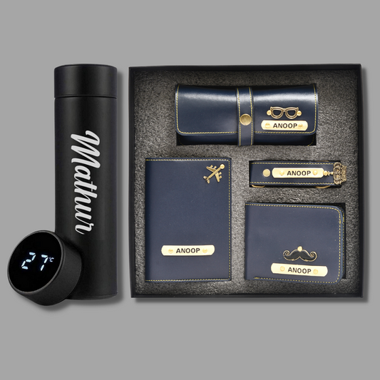 Customized Men's Combo (Customized Wallet, Glasses Case, Passport Cover, Keychain, Temperature Bottle)