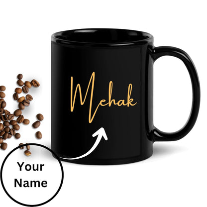 Black Name Mug – Customized Cup for Gift, Personalized Black Coffee Cup for Gift, Office Coffee Mug for Men and Women, Customized Coffee Mug with Name, Unique Printed Mug