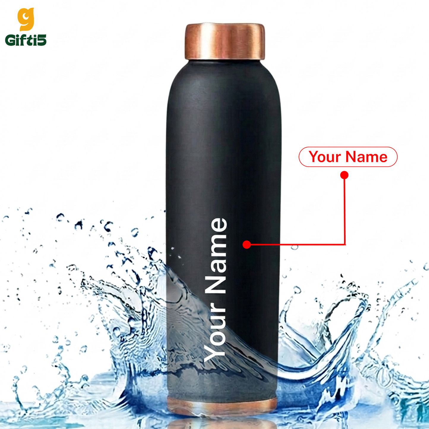 Customized Matte Black Stainless Steel Water Bottle | Personalized Insulated Flask by Gifti5