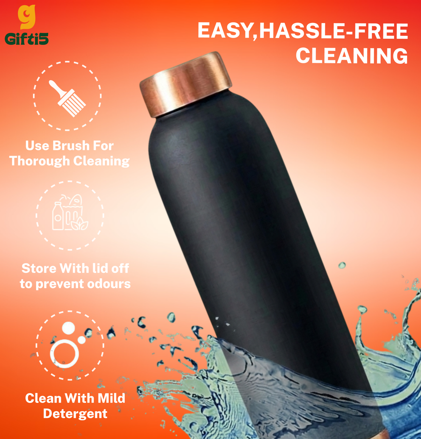 Customized Matte Black Stainless Steel Water Bottle | Personalized Insulated Flask by Gifti5