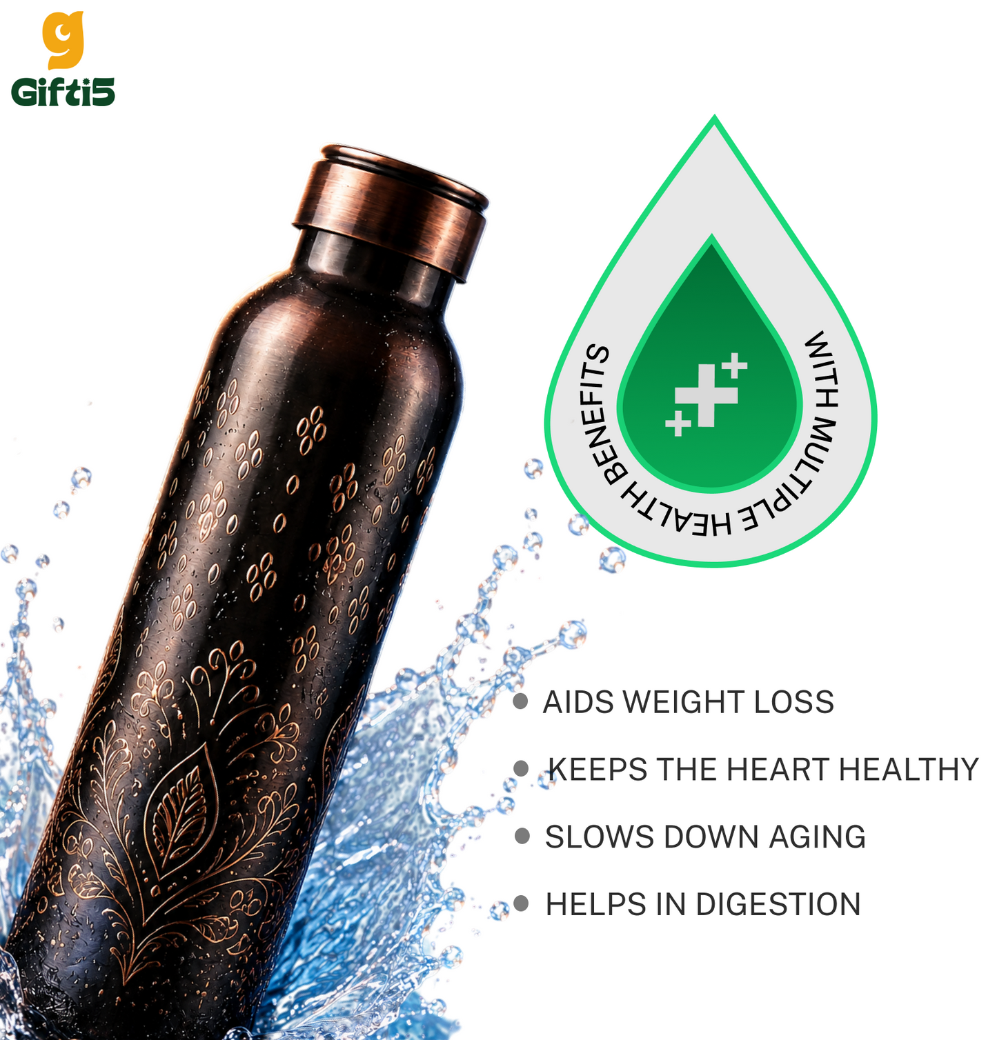 Premium Health-Benefit Copper Water Bottle | Customized Gifts by Gifti5 Ahmedabad