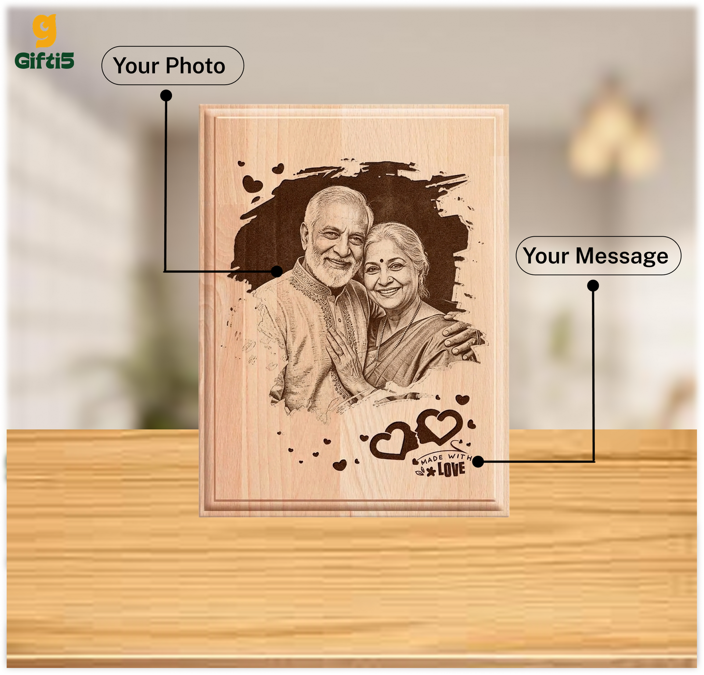 Customized Engraved Wooden Photo Frame | Personalized Family Plaque by Gifti5