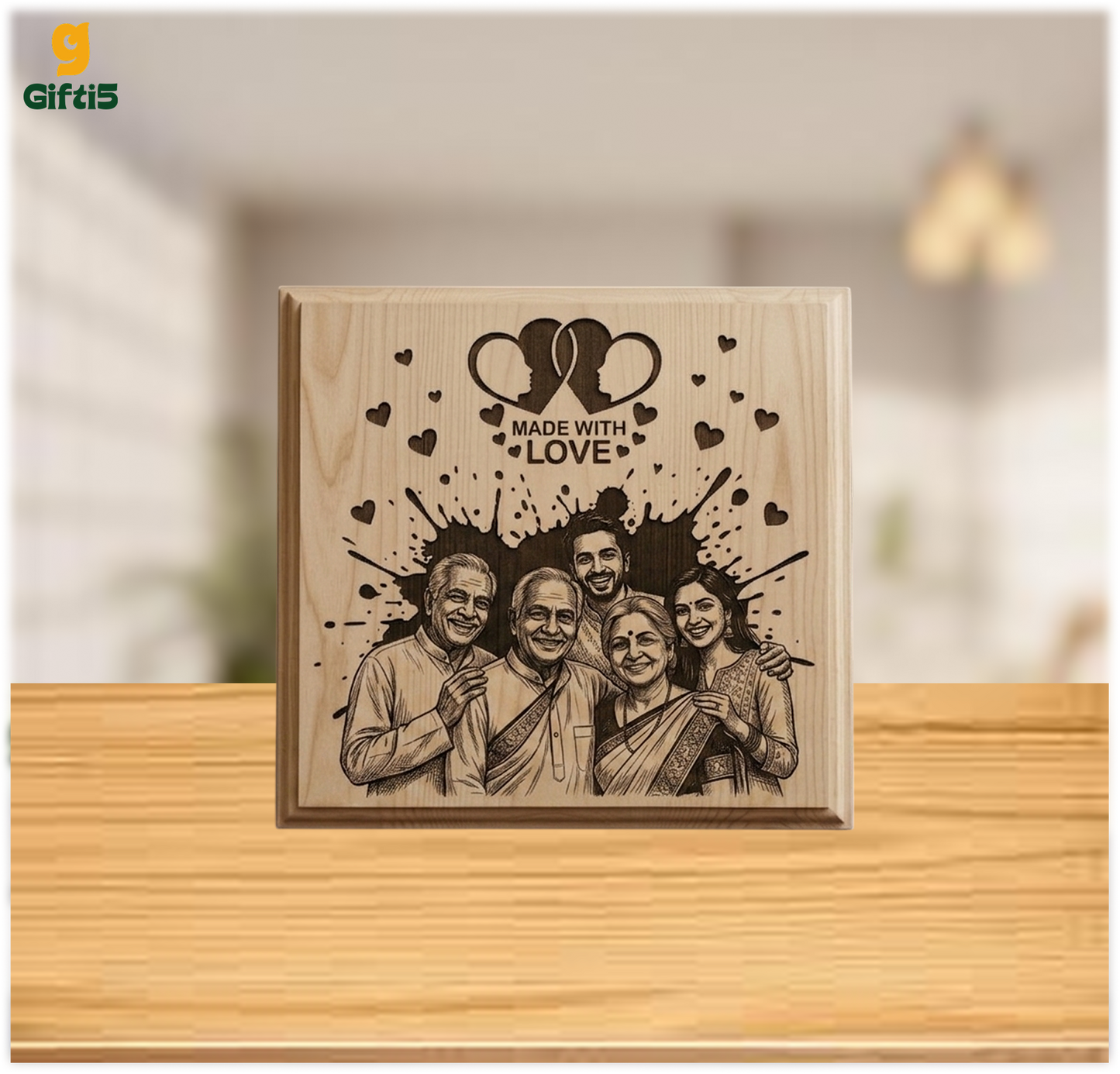 Customized Engraved Wooden Photo Frame | Personalized Family Plaque by Gifti5